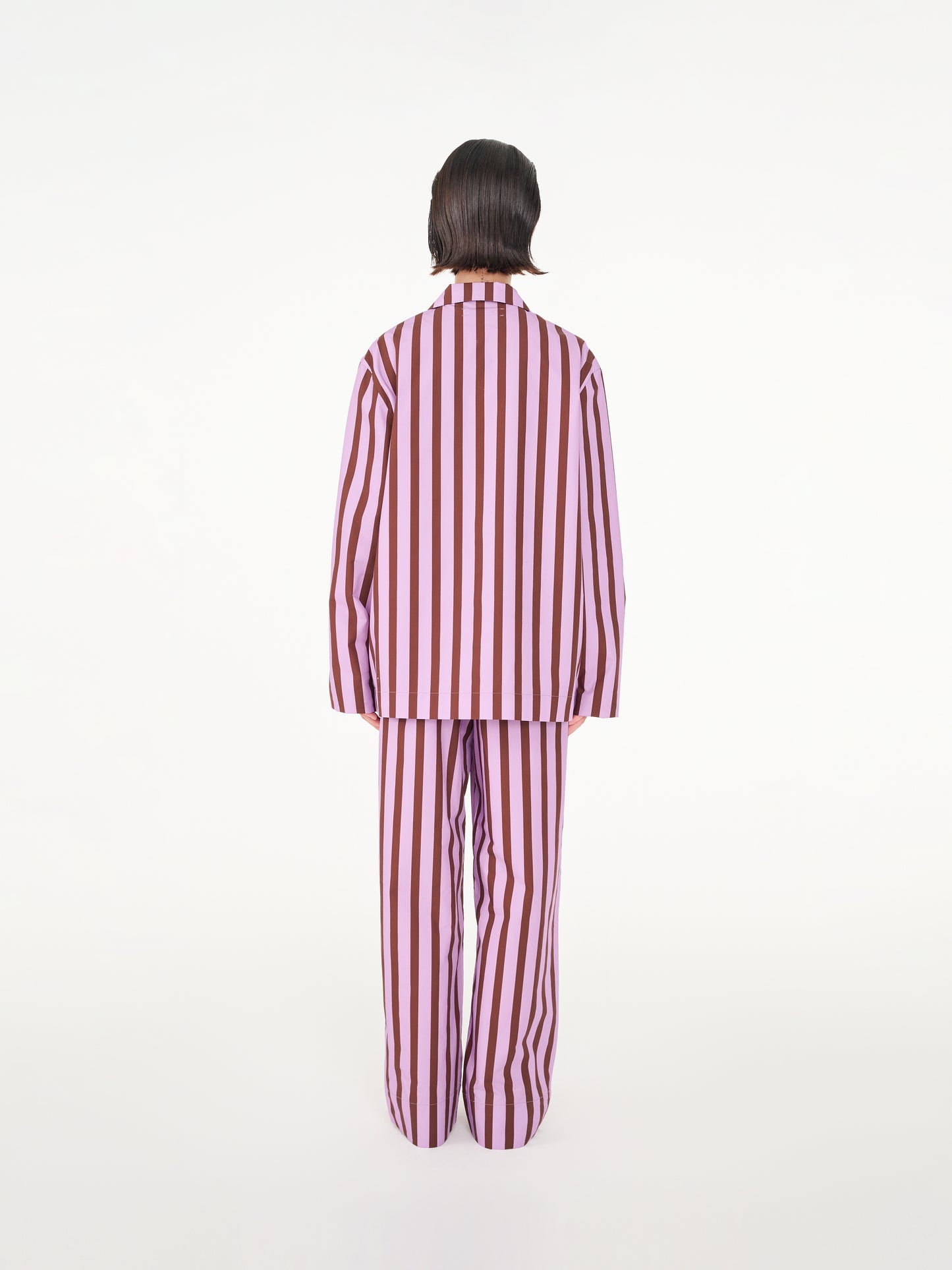 Pink coffee striped poplin long-sleeved loungewear(Colorist series)