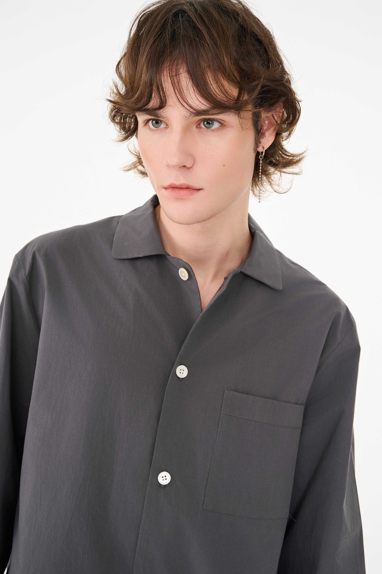 Men's grey poplin long-sleeved loungewear