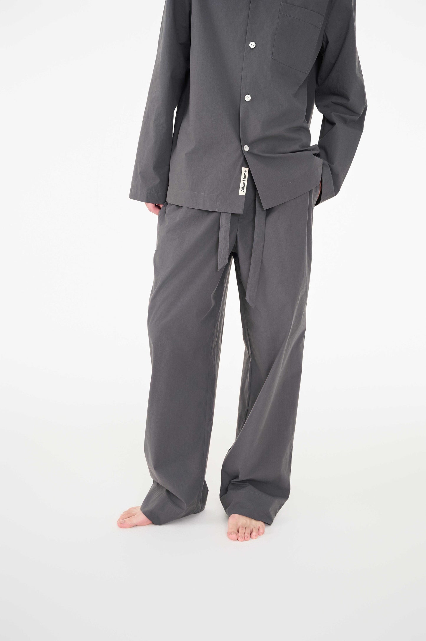 Men's grey poplin long-sleeved loungewear