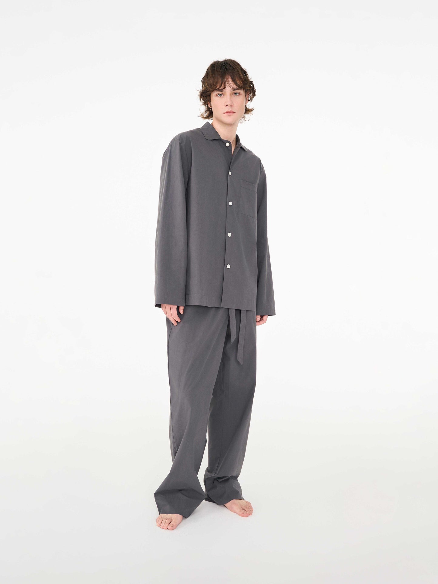 Men's grey poplin long-sleeved loungewear