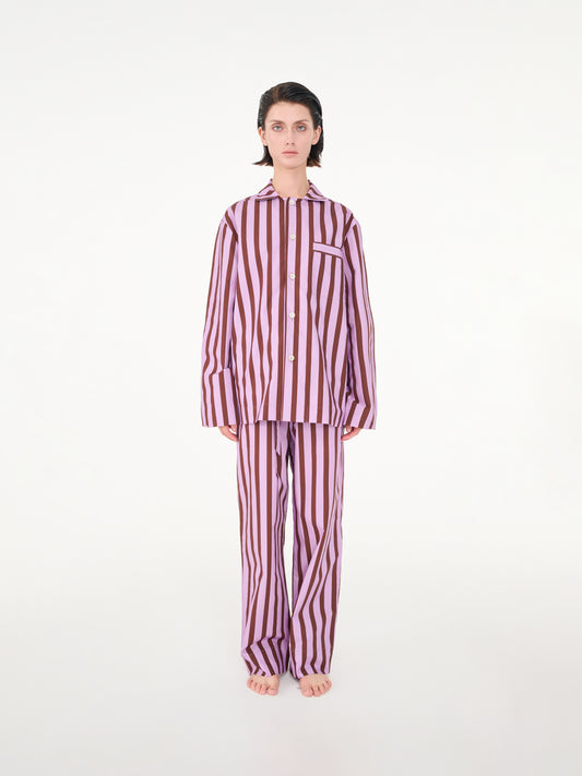 Pink coffee striped poplin long-sleeved loungewear（Colorist series）