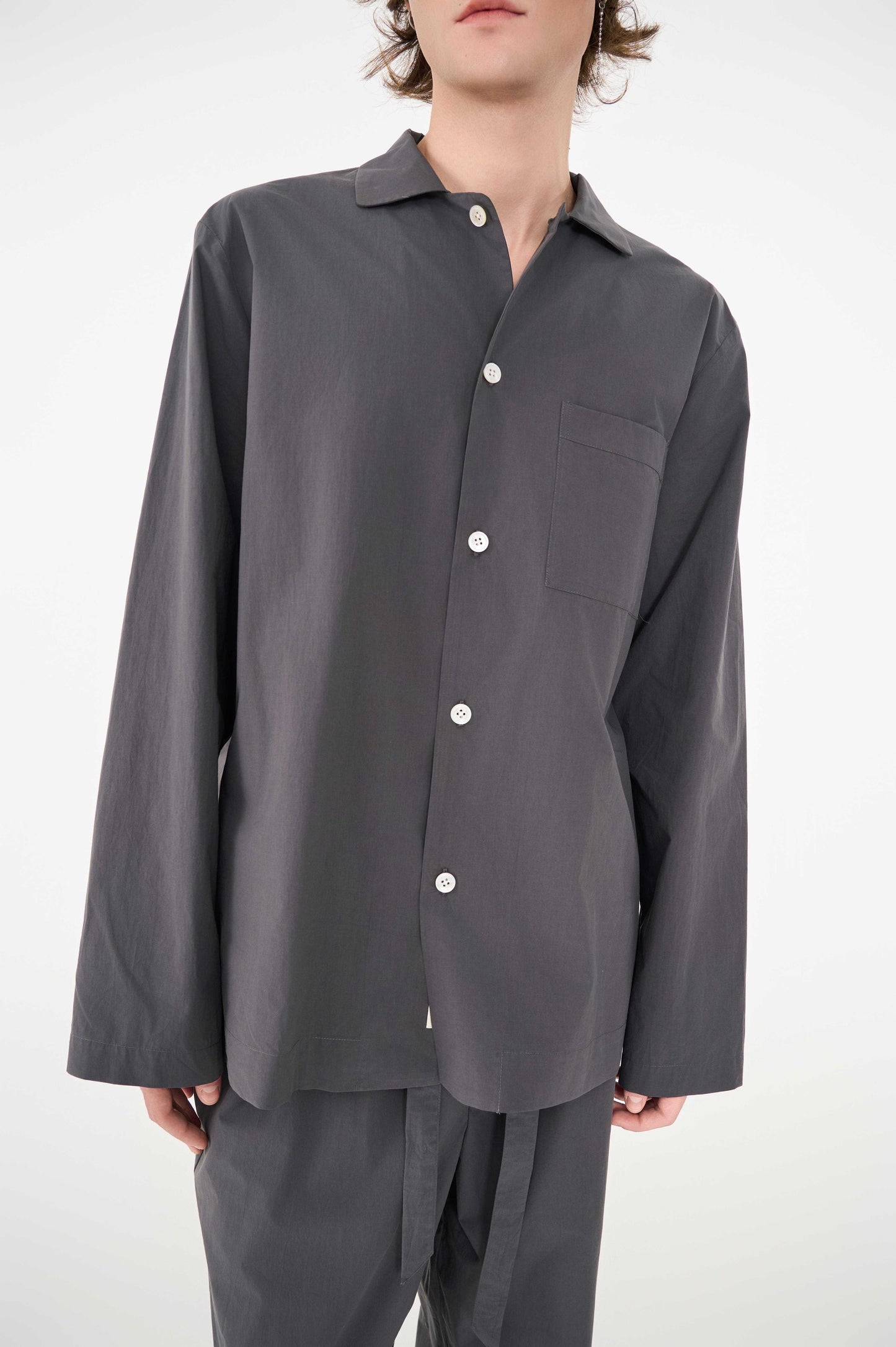Men's grey poplin long-sleeved loungewear