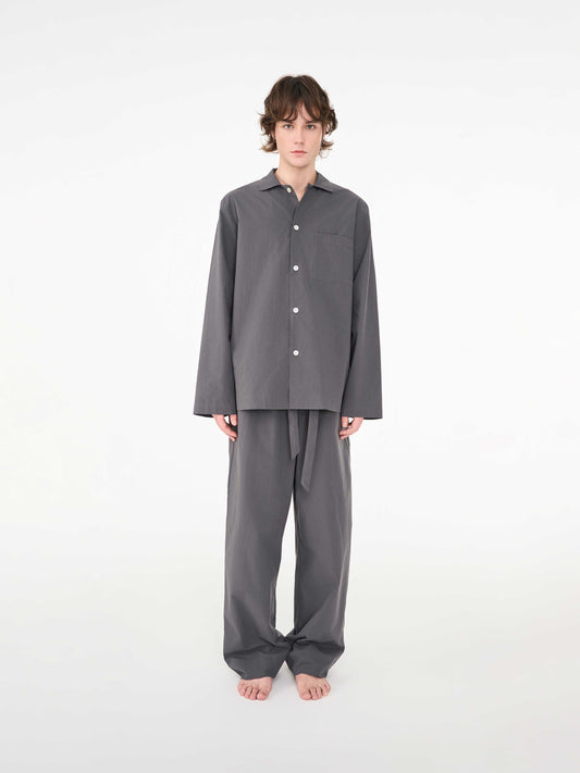 Men's grey poplin long-sleeved loungewear