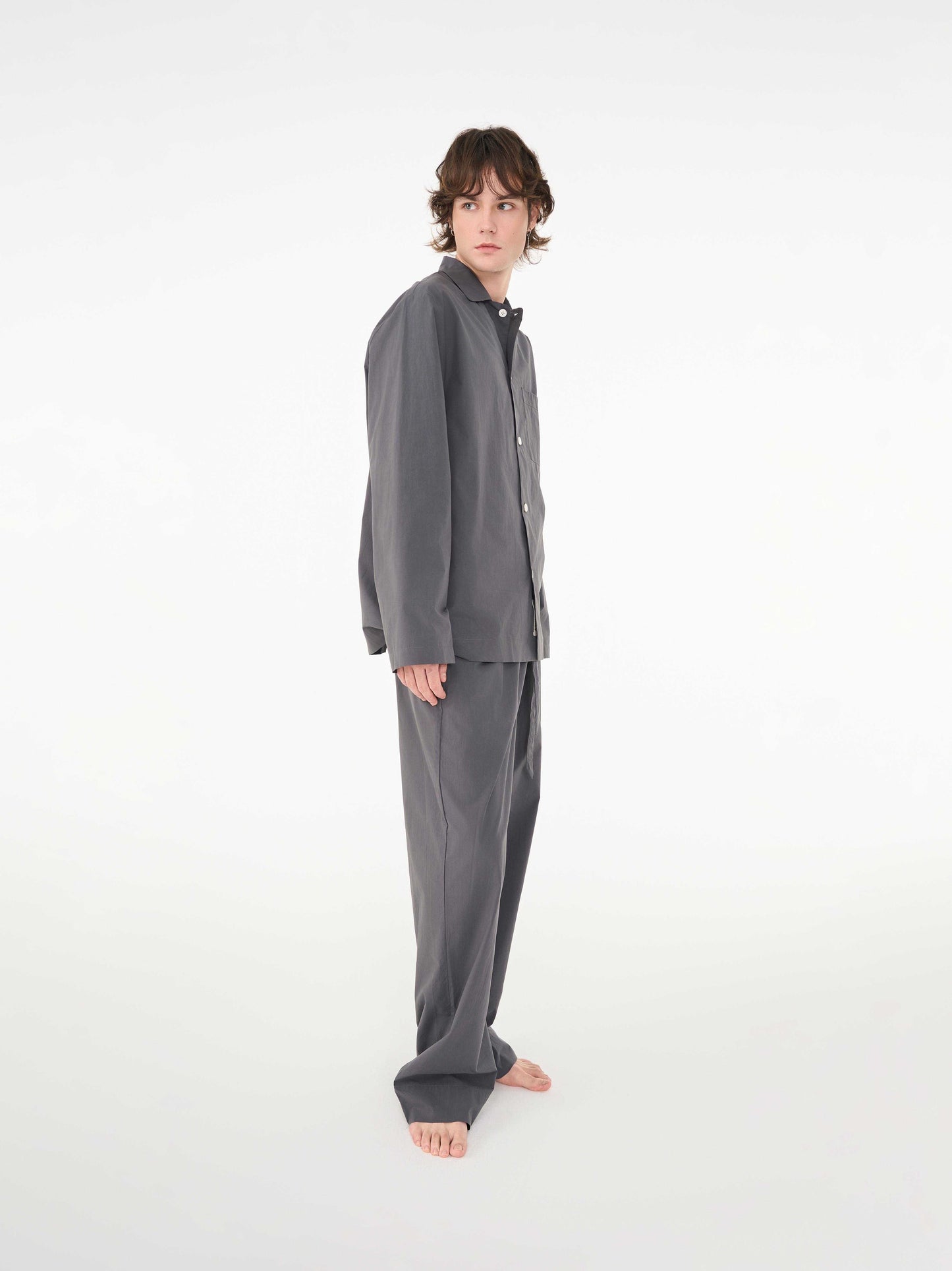 Men's grey poplin long-sleeved loungewear